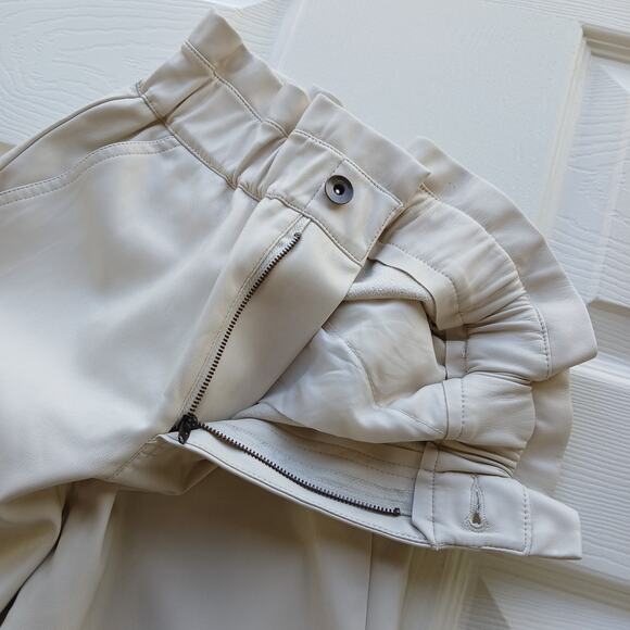 Zara Faux Leather Paper Bag Pants 00 baggy high rise trouser Cream Ecru repaired - Picture 7 of 16